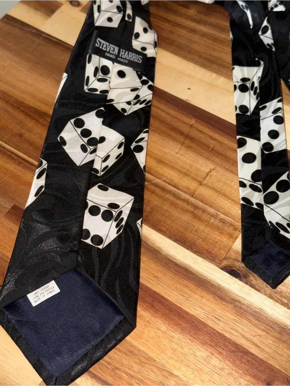 Vintage Steven Harris Dice Necktie Black White Casino Gambling Novelty Tie